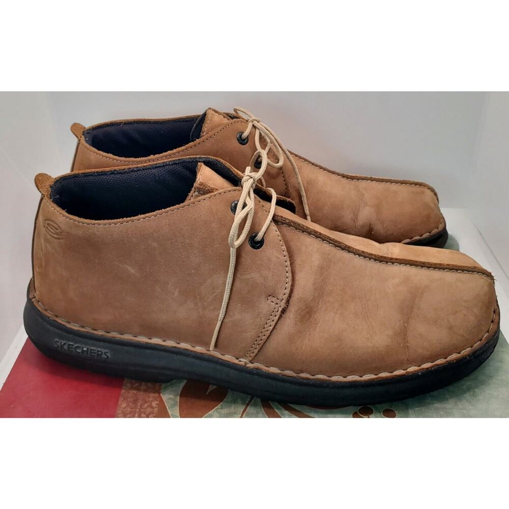 Skechers Mens 13 Comfort Construction Walkers Serene Trance Brown Leather Laced